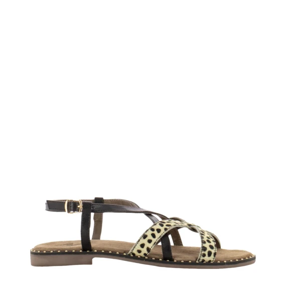 Sandalo 9172 in pelle scamosciata nera e pelle maculata