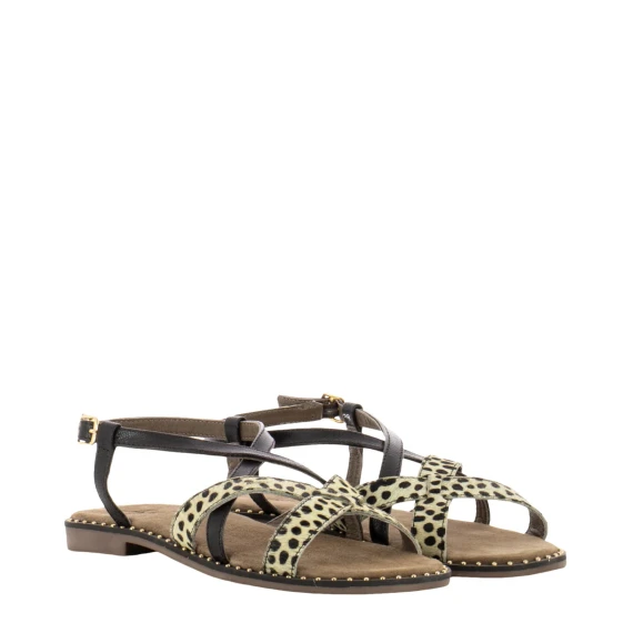 Sandalo 9172 in pelle scamosciata nera e pelle maculata