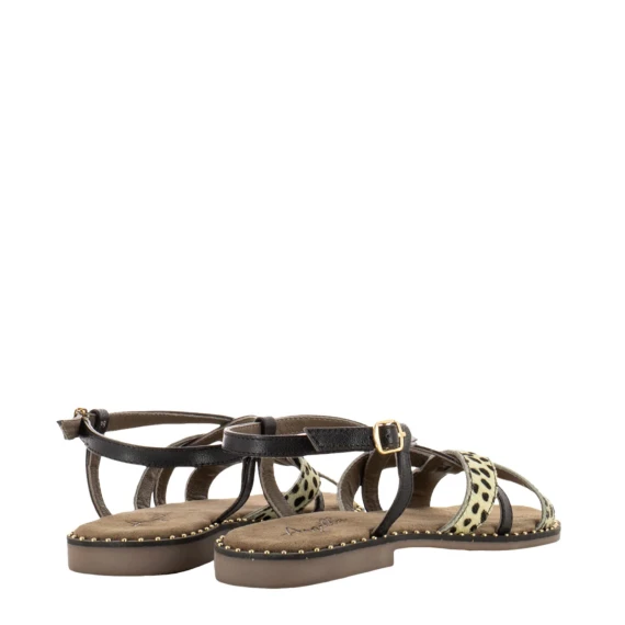 Sandalo 9172 in pelle scamosciata nera e pelle maculata