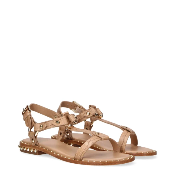 Sandalo Patsy Bis in pelle beige e borchie