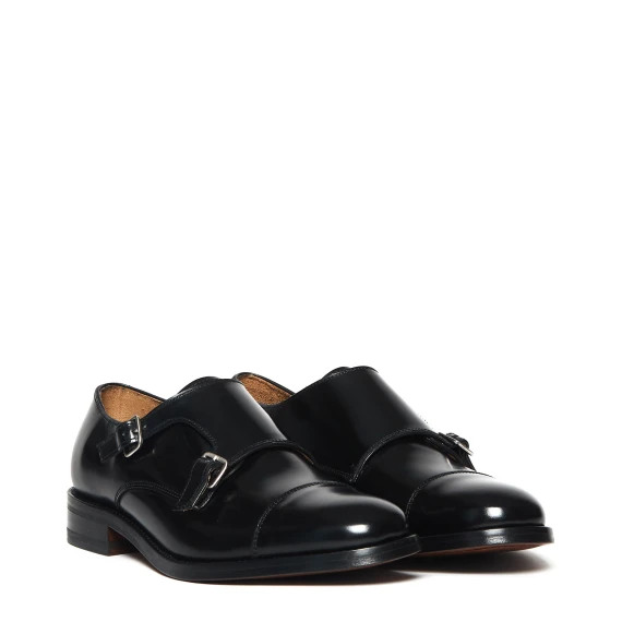 Scarpa monk strap 117 in pelle spazzolata nera