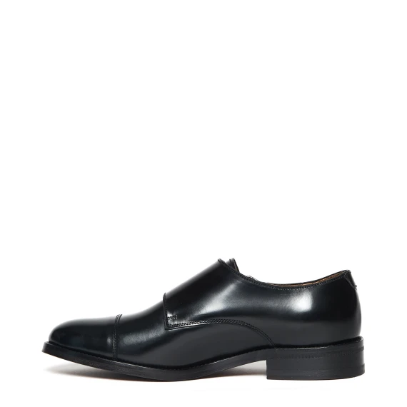 Scarpa monk strap 117 in pelle spazzolata nera