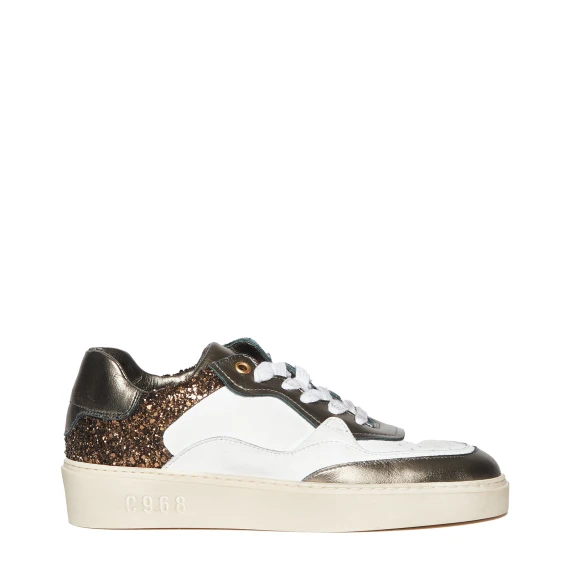 Sneakers betty in pelle bianca e bronzo