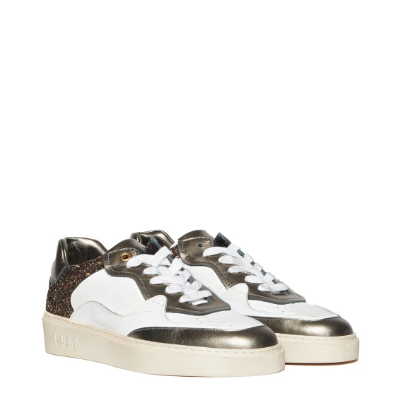 Sneakers betty in pelle bianca e bronzo