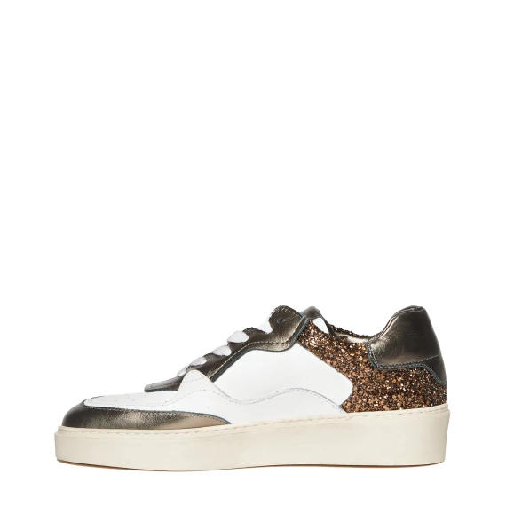 Sneakers betty in pelle bianca e bronzo