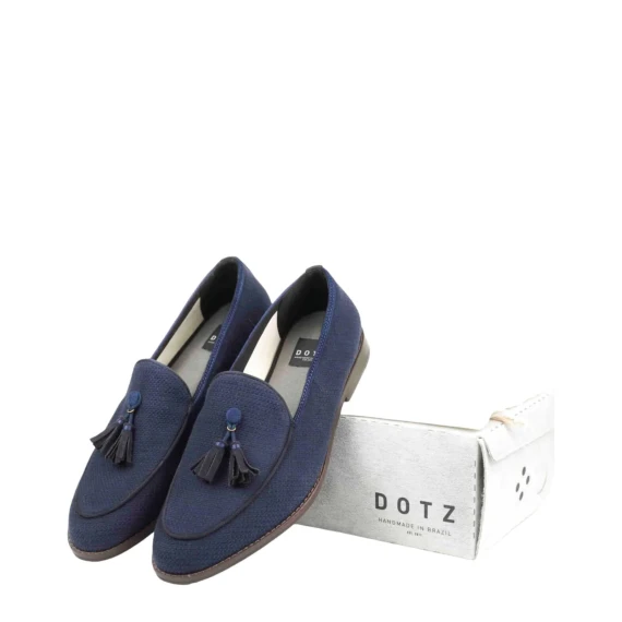 Mocassino Figo in tessuto blu con nappine