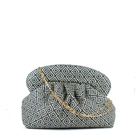 Borsa a mano Tree Blue in tessuto panna e nera