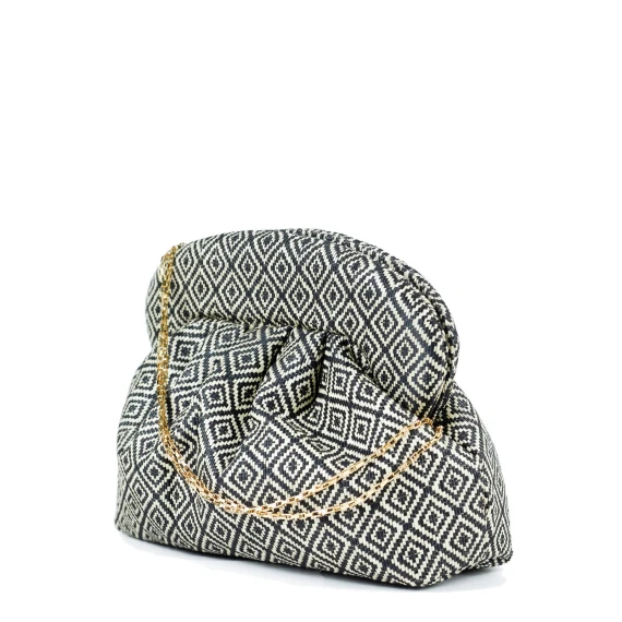 Borsa a mano Tree Blue in tessuto panna e nera