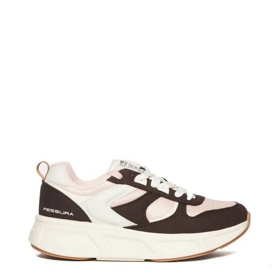 Sneakers Run 03 in pelle scamosciata con tessuto marrone e rosa