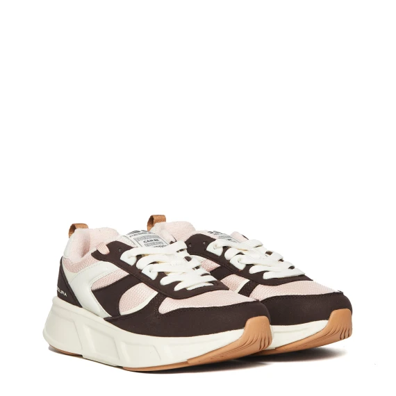 Sneakers Run 03 in pelle scamosciata con tessuto marrone e rosa