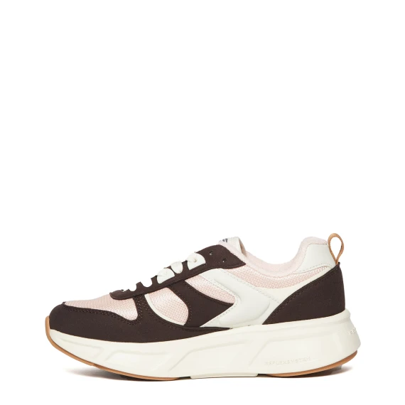 Sneakers Run 03 in pelle scamosciata con tessuto marrone e rosa