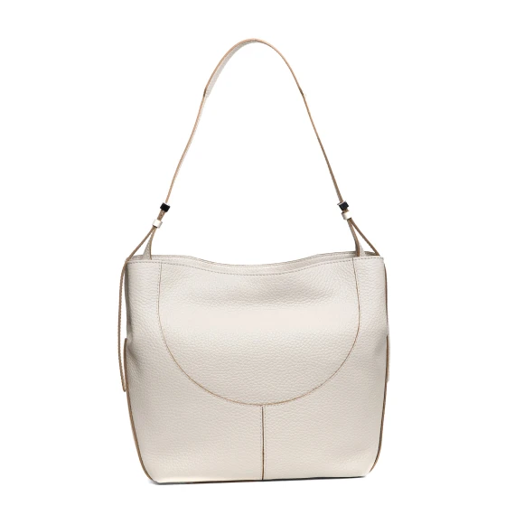 Borsa a spalla Minerva BS10727 in pelle martellata panna