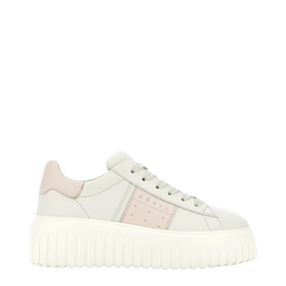 Sneakers H stripes in pelle ghiaccio e rosa cipria