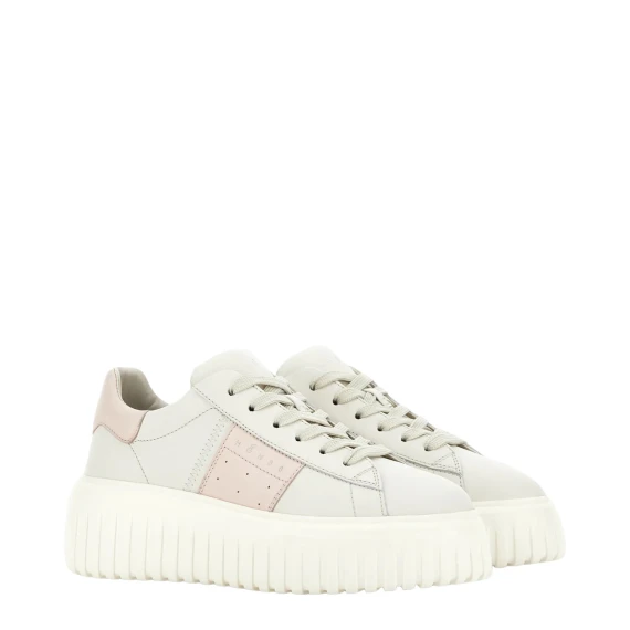 Sneakers H stripes in pelle ghiaccio e rosa cipria