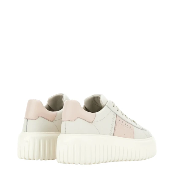 Sneakers H stripes in pelle ghiaccio e rosa cipria