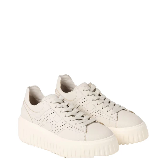 Sneakers H-stripe in pelle logo traforato e impunture