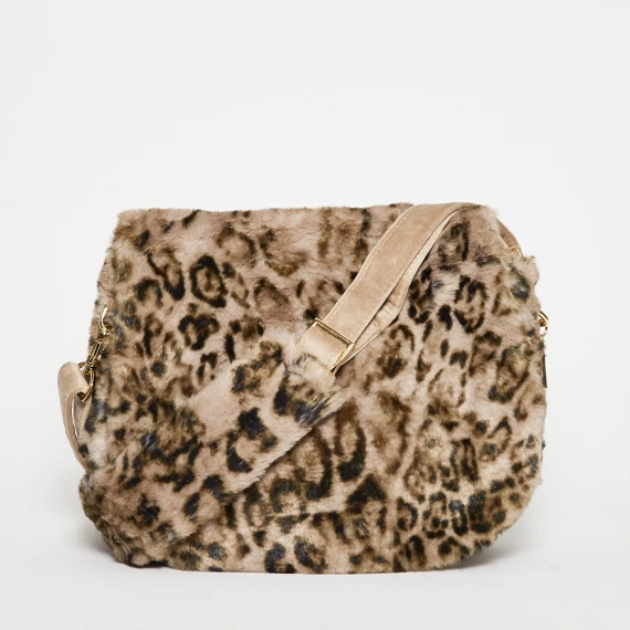 Borsa a spalla in pelliccia ecologica maculata