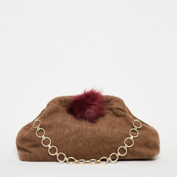 Borsa a spalla in cachemire marrone