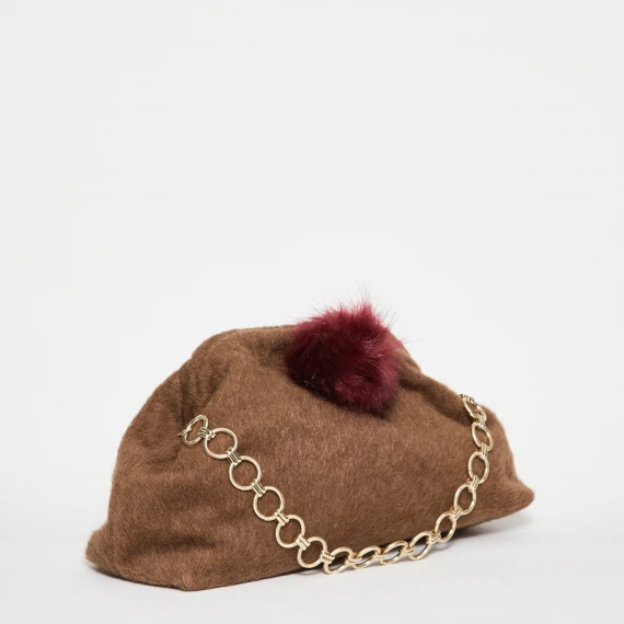 Borsa a spalla in cachemire marrone