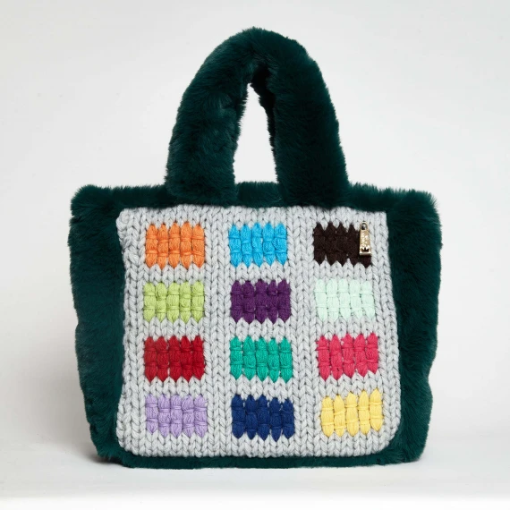 Borsa in lana ed ecopelliccia multicolor