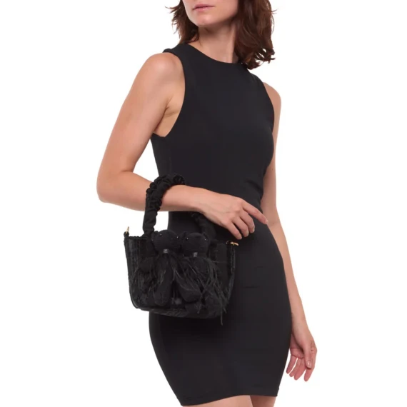 Borsa a mano Vera in tessuto e velluto nero