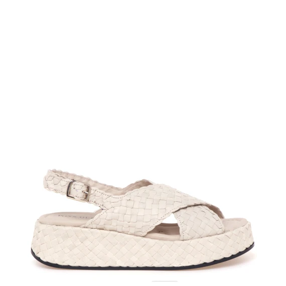 Sandalo 10829 in pelle intrecciata panna