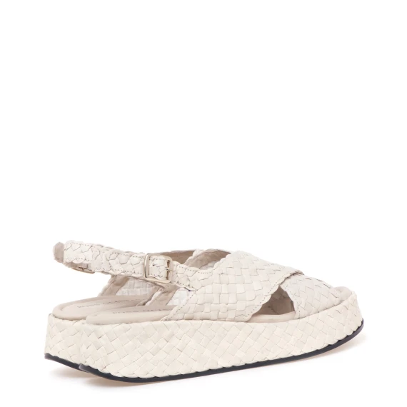 Sandalo 10829 in pelle intrecciata panna