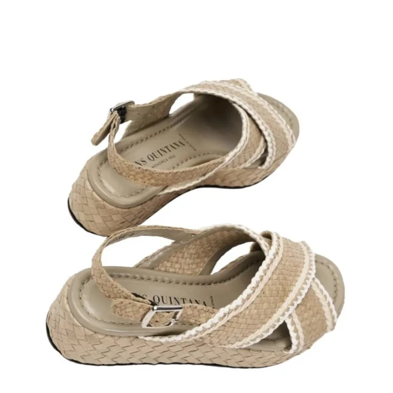 Sandalo 10734 in pelle intrecciata beige e bianco