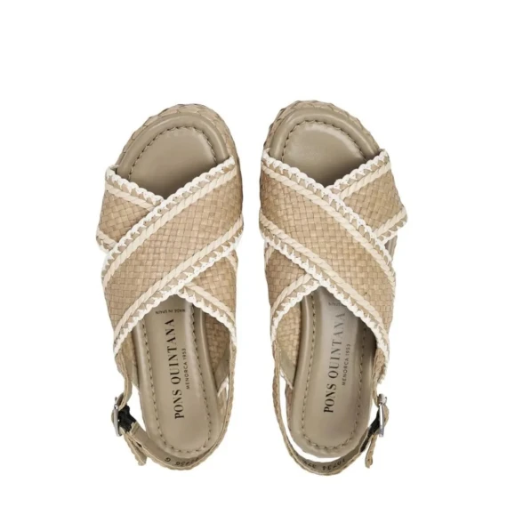 Sandalo 10734 in pelle intrecciata beige e bianco