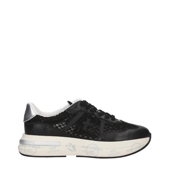 Sneakers Cassie 7389 in pelle e tessuto traforato nero