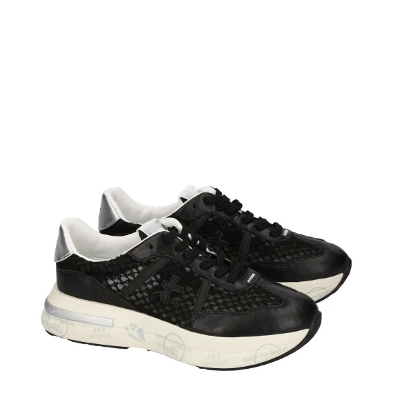 Sneakers Cassie 7389 in pelle e tessuto traforato nero