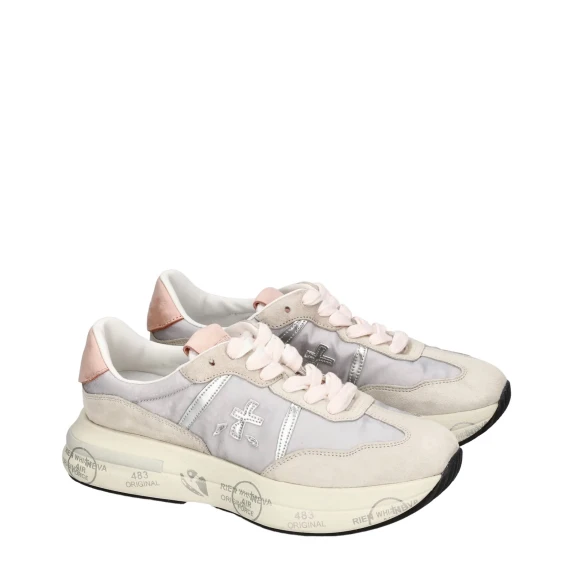Sneakers Cassie 7387 in suede e tessuto grigio perla