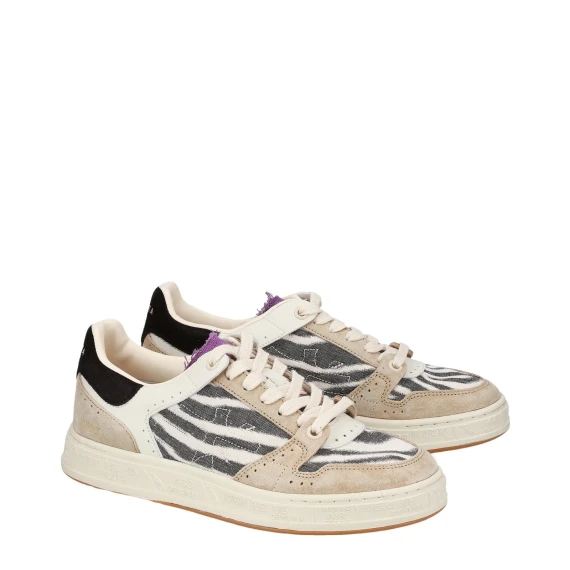 Sneakers Quinnd 7417 in suede sabbia e tessuto animalier