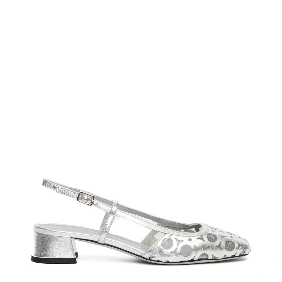 Slingback Dilly in pelle e tessuto argento