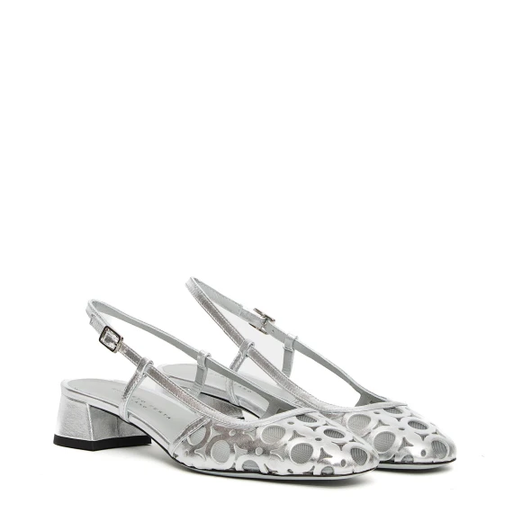 Slingback Dilly in pelle e tessuto argento