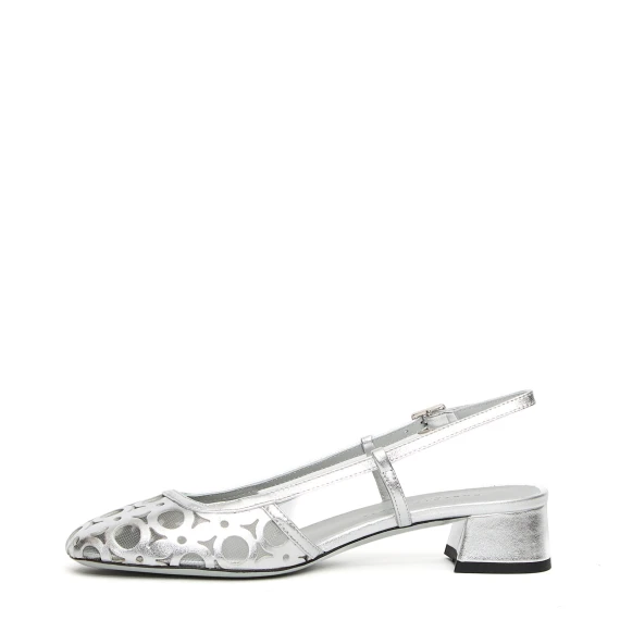 Slingback Dilly in pelle e tessuto argento
