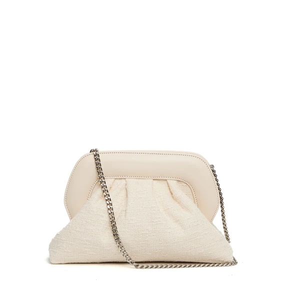 Borsa a mano Ofelia in tessuto e pelle panna