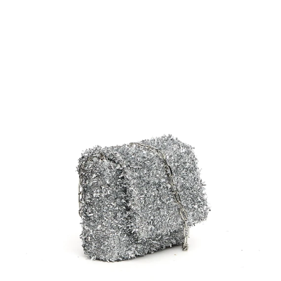 Borsa a mano Carol in tessuto lamine argento