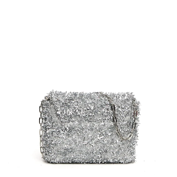 Borsa a mano Carol in tessuto lamine argento