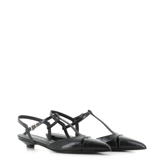 Slingback Fiamma in pelle nera stampa pitone