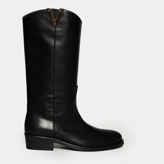 Stivale texano in pelle nera con accessorio a V