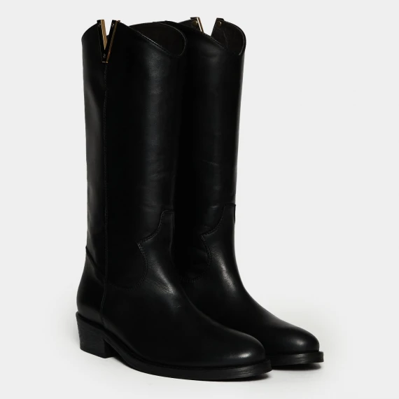 Stivale texano in pelle nera con accessorio a V