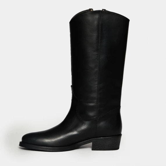 Stivale texano in pelle nera con accessorio a V